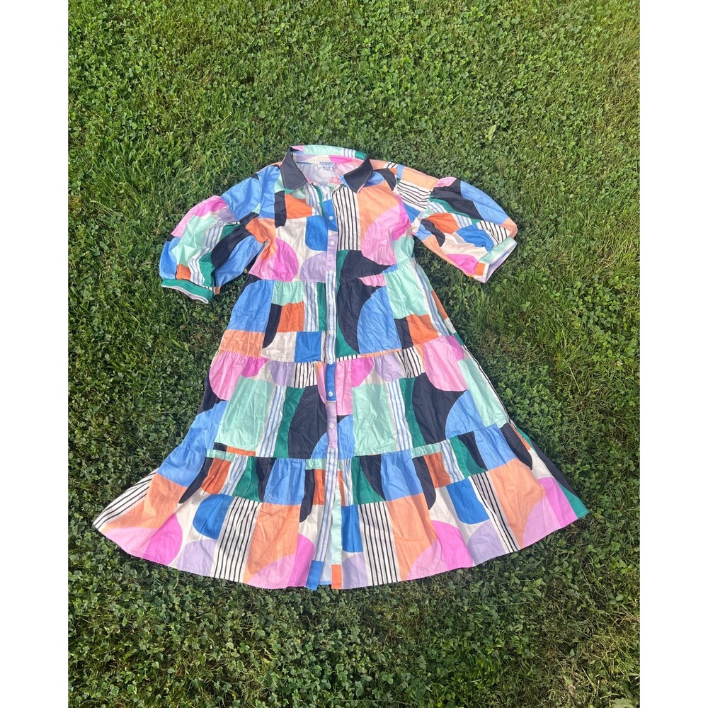 CROSBY by MOLLIE BURCH Clementine Geometric Dress Summer Cute Everyday Puff